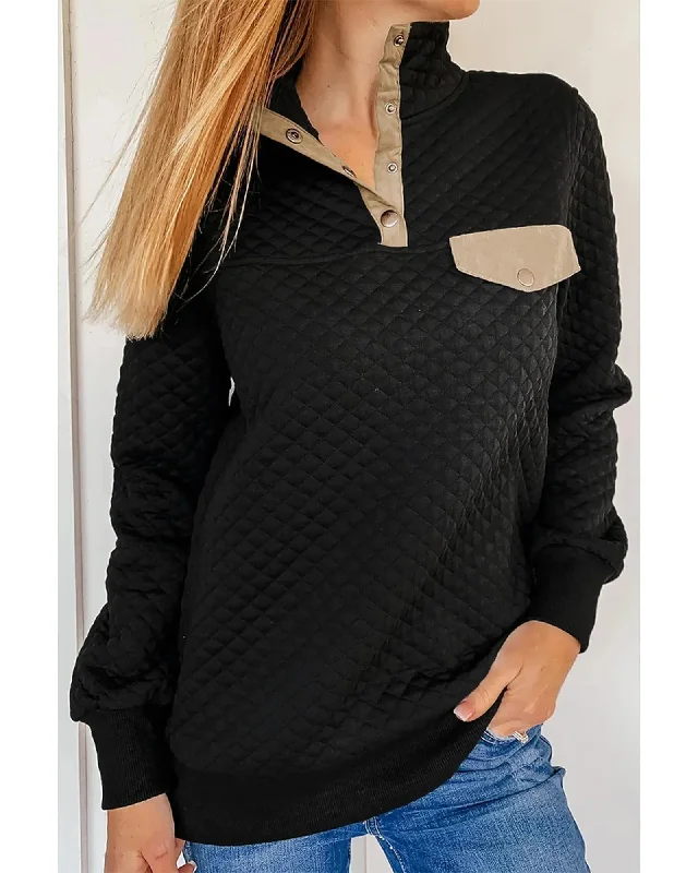 Azura Exchange Quilted Stand Neck Sweatshirt with Fake Front Pocket - SReflective Hoodies