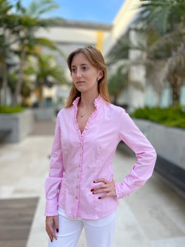 Bariloche Pink Ruffle Neck ShirtWork Shirts