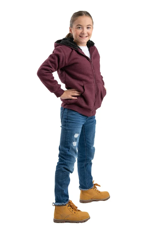 Berne Cabernet Cotton Blend Girls Sherpa Lined Hooded SweatshirtSkateboard Sweatshirts