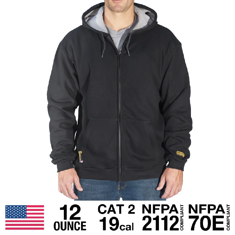 Black Flame Resistant Zip-Up Hooded SweatshirtRainproof Hoodies