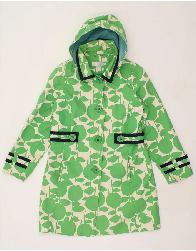 BODEN Womens Abstract Pattern Hooded Raincoat UK 12 Medium Green CottonFaux Leather Jackets