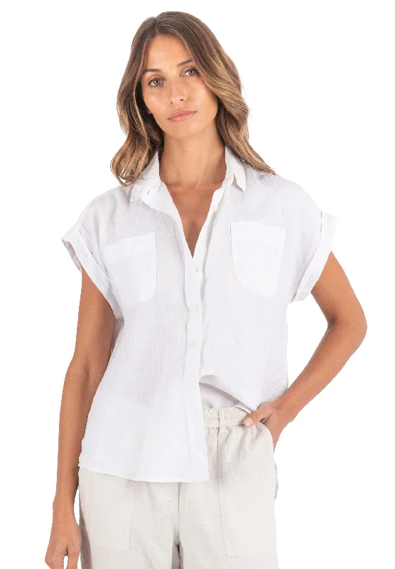 Capri White SS Linen ShirtMetallic Shirts