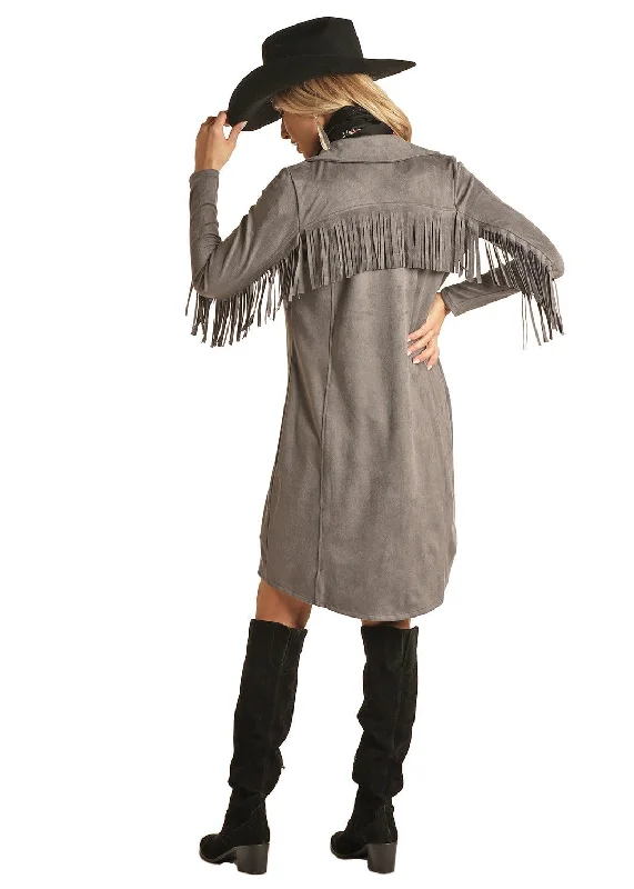 Powder River Charcoal Grey Micro Suede Duster with Fringe 52-3217Beaded Jackets