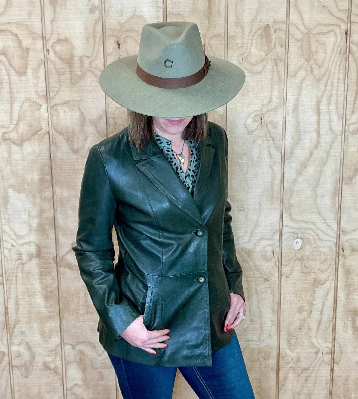 Scully Women's Tailored Green Lamb Leather Blazer Jacket L646 44Hemp Jackets