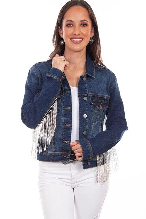 Scully Women's Rhinestone Fringe Denim Jacket HC792Ruffled Jackets