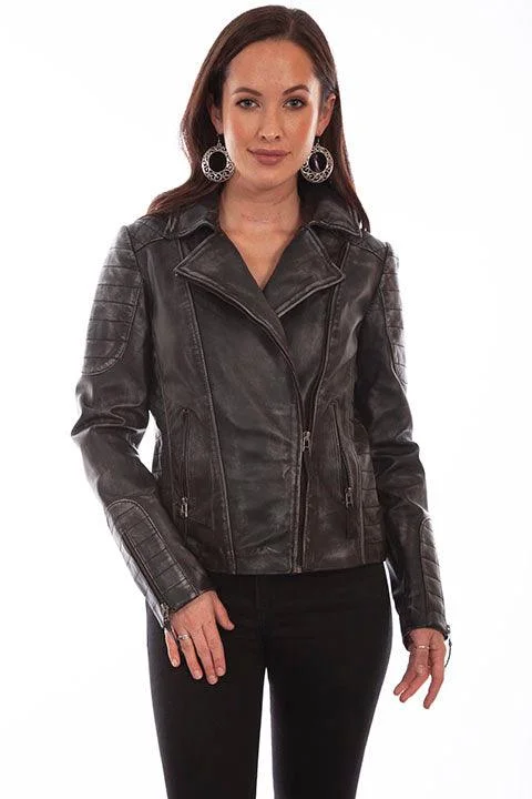 Scully Women's Black Sanded Leather Motorcycle Jacket L87 196Military Jackets