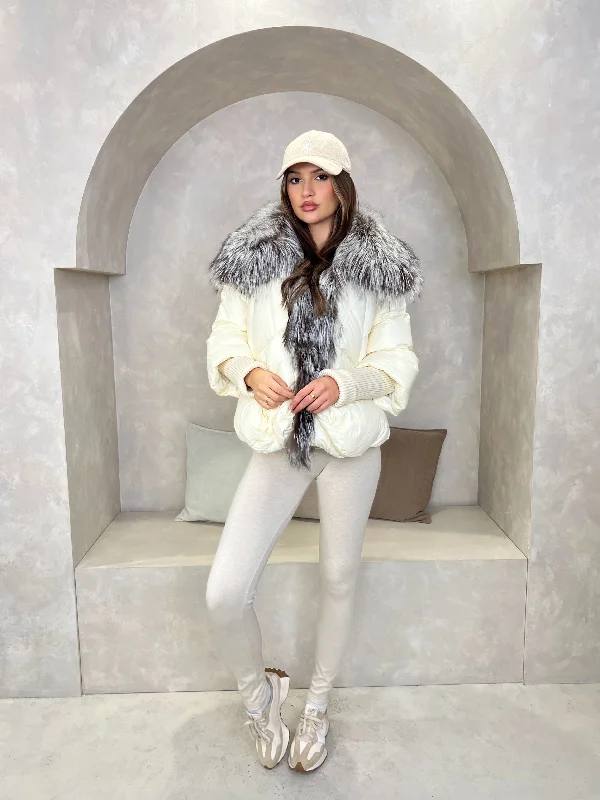 Cream Luxury Fur Trim JacketCashmere Jackets