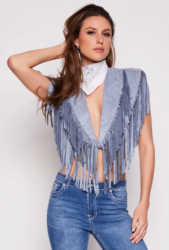 Faux Suede Fringe Bolero VestCamping Jackets