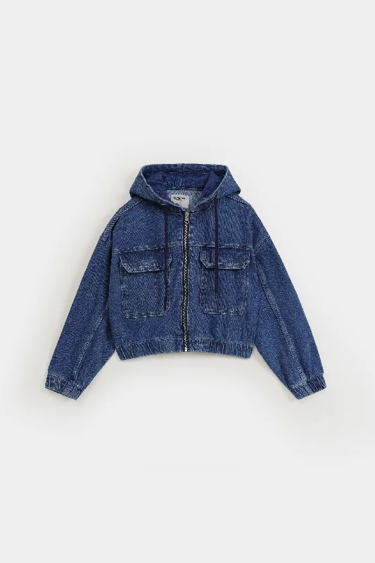 Cropped Denim Jacket With HoodCasual Jackets