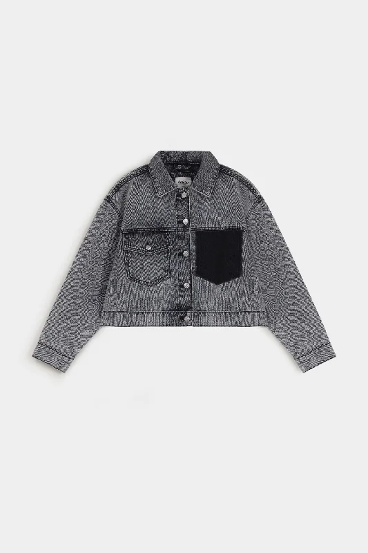 Washed Out Cropped  Denim JacketTasseled Jackets