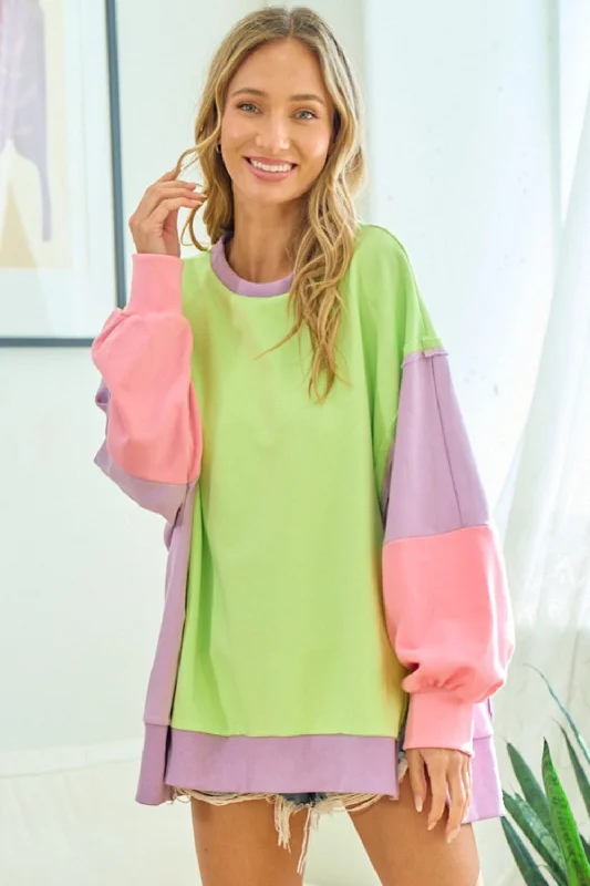 First Love Color Block Long Sleeve Slit SweatshirtBranded Sweatshirts