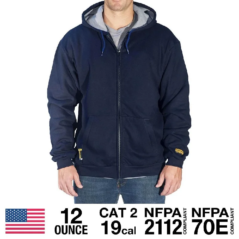 Navy Flame Resistant Zip-Up Hooded SweatshirtBand Merch Sweatshirts