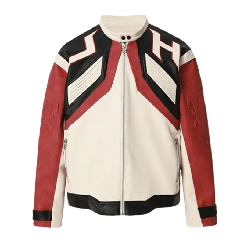 Hiphop Heavy Color Block Leather JacketTasseled Jackets