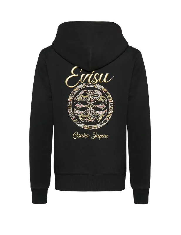 Hooded Sweatshirt with Scale-patterned Kamon EmbroideryEmbroidered Sweatshirts