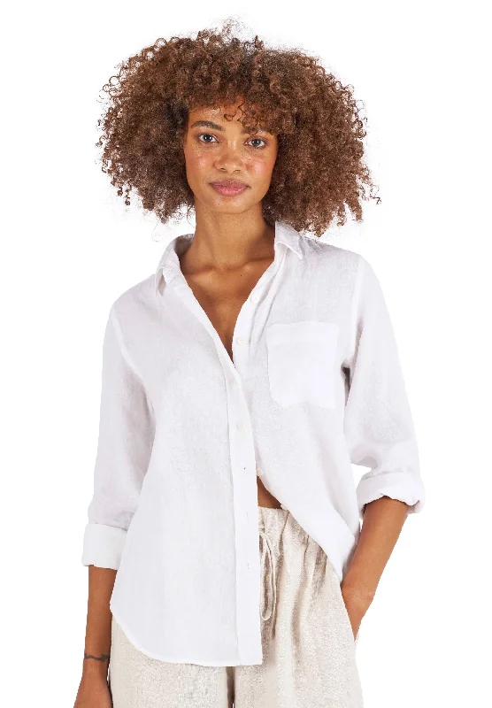 Iris White Classic Fit Linen ShirtFringed Shirts