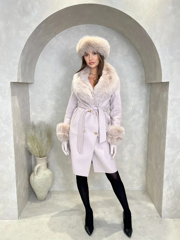 Latte Luxury Fur Cashmere CoatCycling Jackets