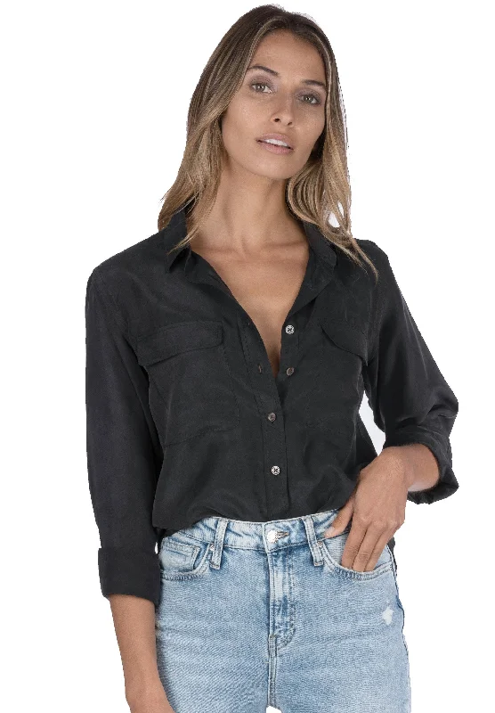 Lete-Silk Black Classic Sand Washed Silk ShirtPainted Shirts