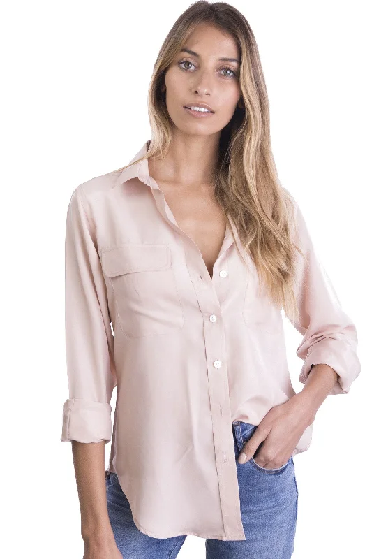 Lete-Silk Blush Pink Classic Sand Washed Silk ShirtSlim Fit Shirts