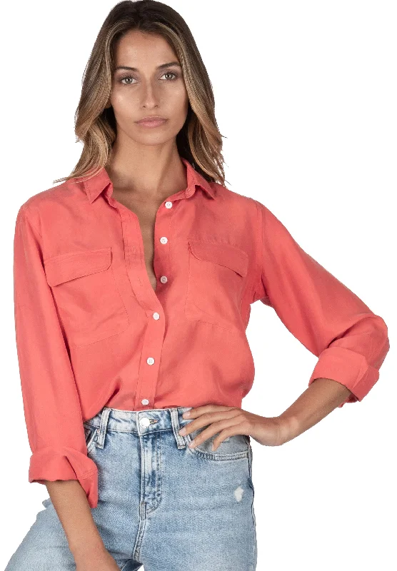 Lete-Silk Coral Classic Sand Washed Silk ShirtStatement Shirts