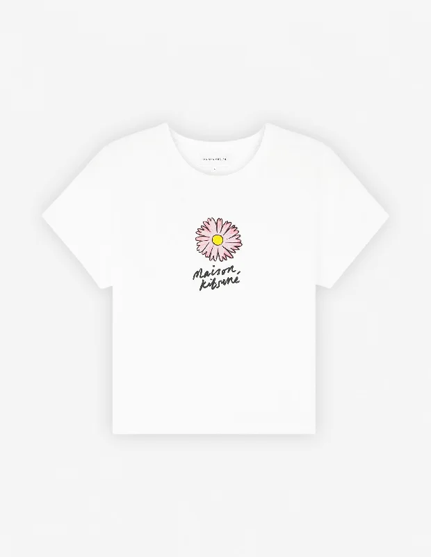 Women's Floating Flower Baby Tee-shirt WhiteLongline Shirts