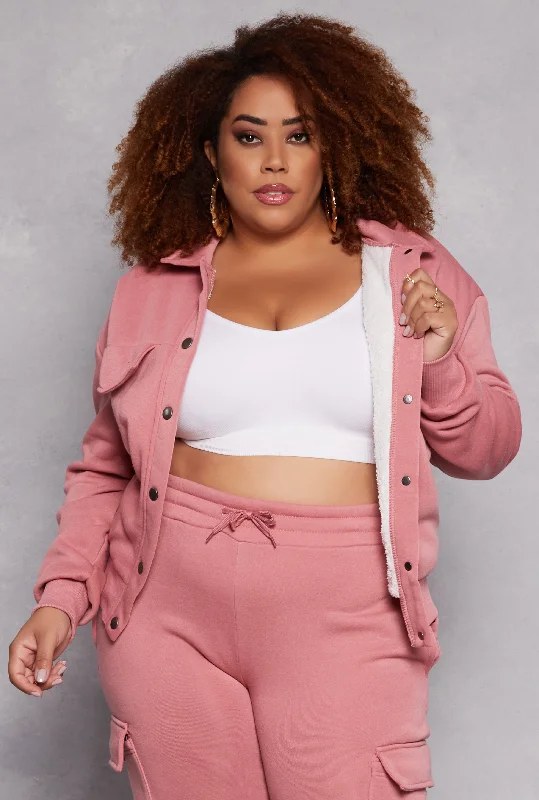 Plus Size Snap Button Front ShacketVarsity Jackets