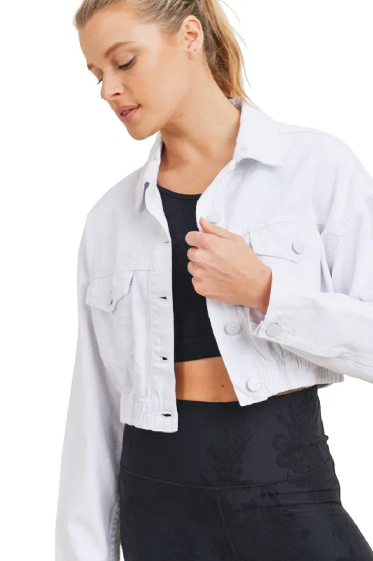 Mono B Crop White Denim Jacket KJ11743Cropped Jackets