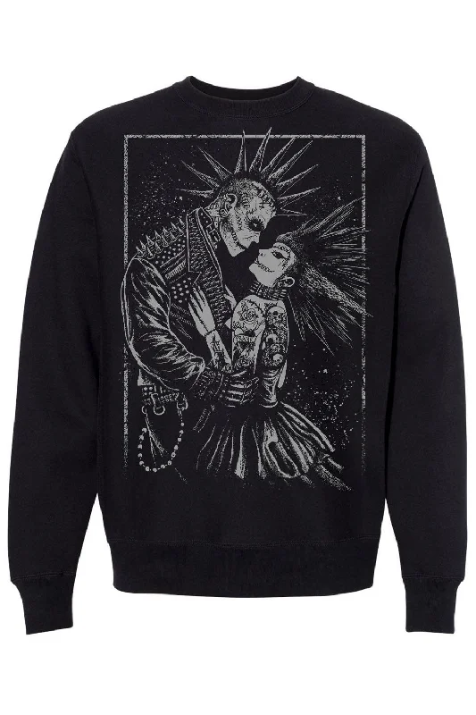 Monster Love: Frankenstein & Bride Sweatshirt [Graveyard Gray]Striped Sweatshirts