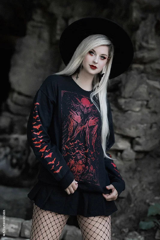 Nosferatu Sweatshirt w/ Red Bat SleevesRecycled Fabric Hoodies