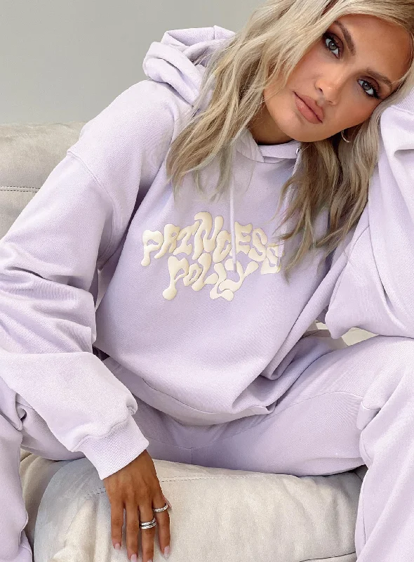 Princess Polly Hooded Sweatshirt Squiggle Text Dusty Mauve / EggshellCultural Sweatshirts