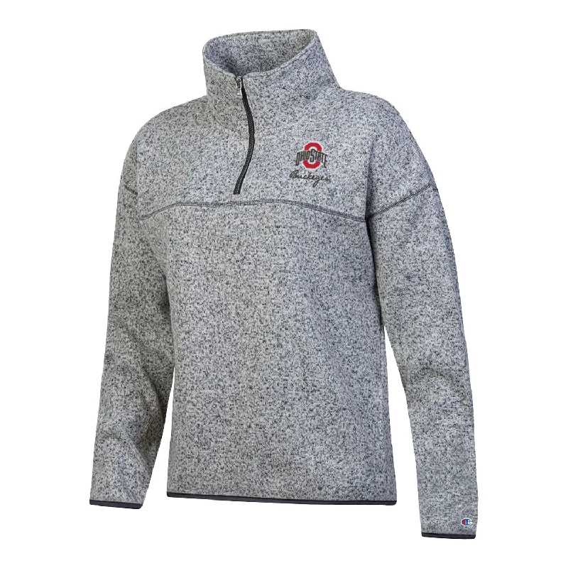 Ladies Ohio State Buckeyes 1/4 Champion Zip Gray JacketStudded Jackets