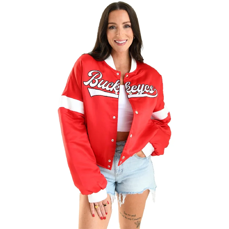 Ladies Ohio State Buckeyes Varsity Satin Scarlet JacketPunk Jackets