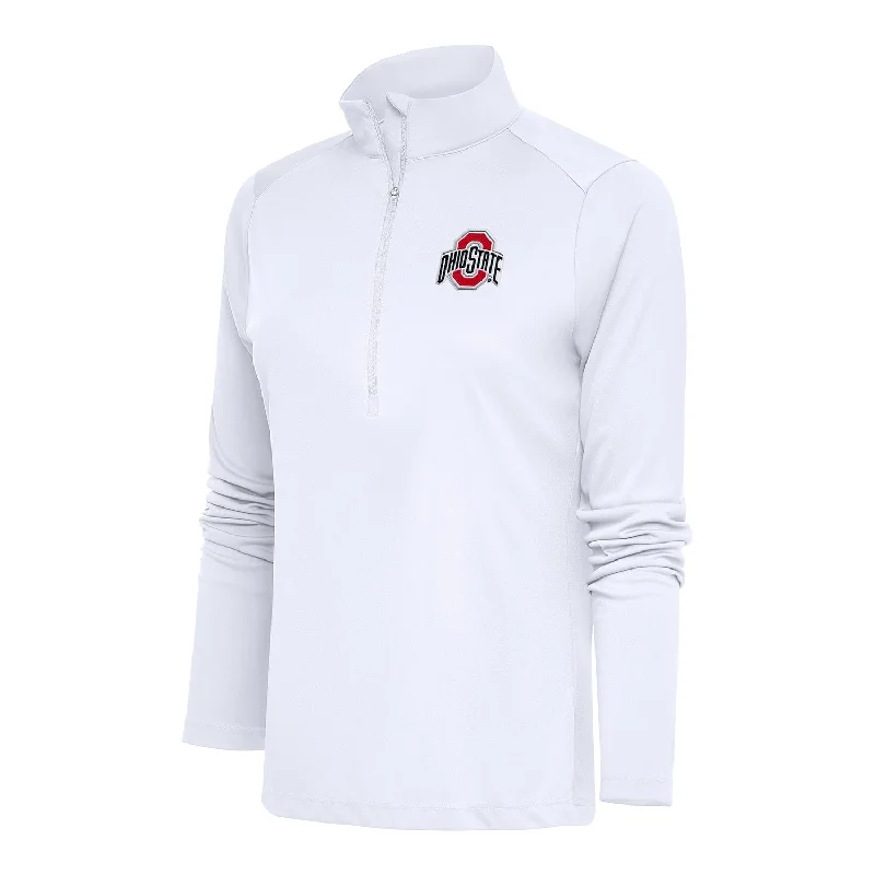 Ladies Ohio State Buckeyes 1/2 Zip Tribute White JacketStudded Jackets