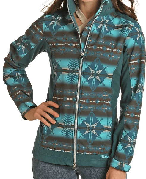 Powder River Women's Printed Aztec Blue Softshell Jacket PRWO92RZY6Linen Jackets