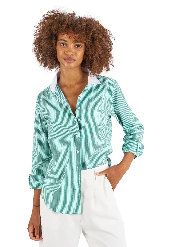 Riga Green and White Stripes Classic Fit Poplin Cotton ShirtWrap Shirts