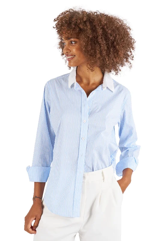 Riga Sky and White Stripes Classic Fit Poplin Cotton ShirtButton-Down Shirts