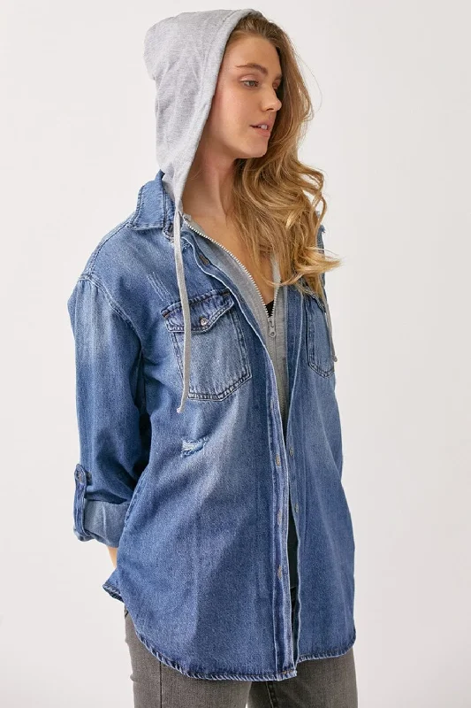 RISEN Zip Up Hooded Denim ShirtCashmere Shirts