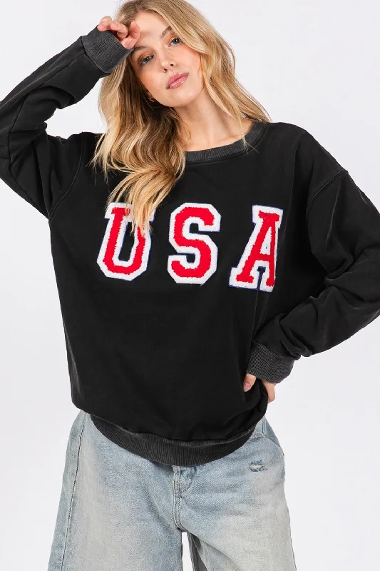 Sage + Fig USA Letter Patch Round Neck SweatshirtPullover Hoodies