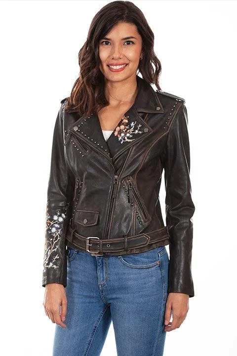 Scully Women's Floral Embroidered Leather Jacket L1032Button-Up Jackets