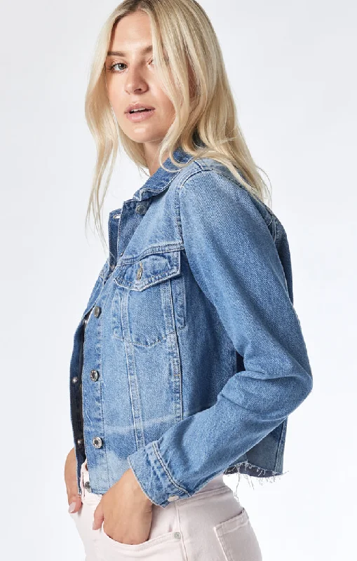 SIENNA CROP JACKET IN MID DENIMLinen Jackets