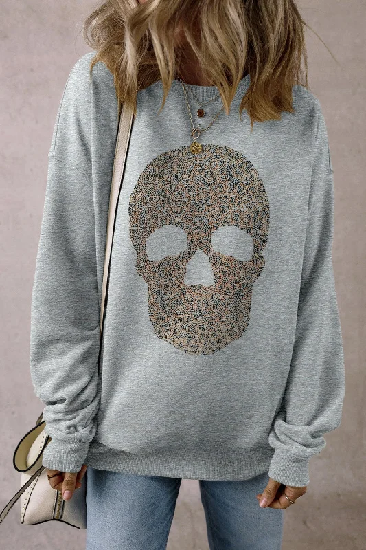 Skull Round Neck Long Sleeve SweatshirtEmbellished Sweatshirts