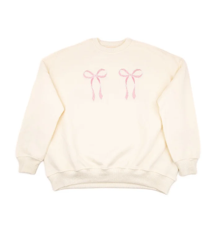 Sunkissed Coconut Juniors Embroidered Pink Bow SweatshirtRibbed Cuff Hoodies