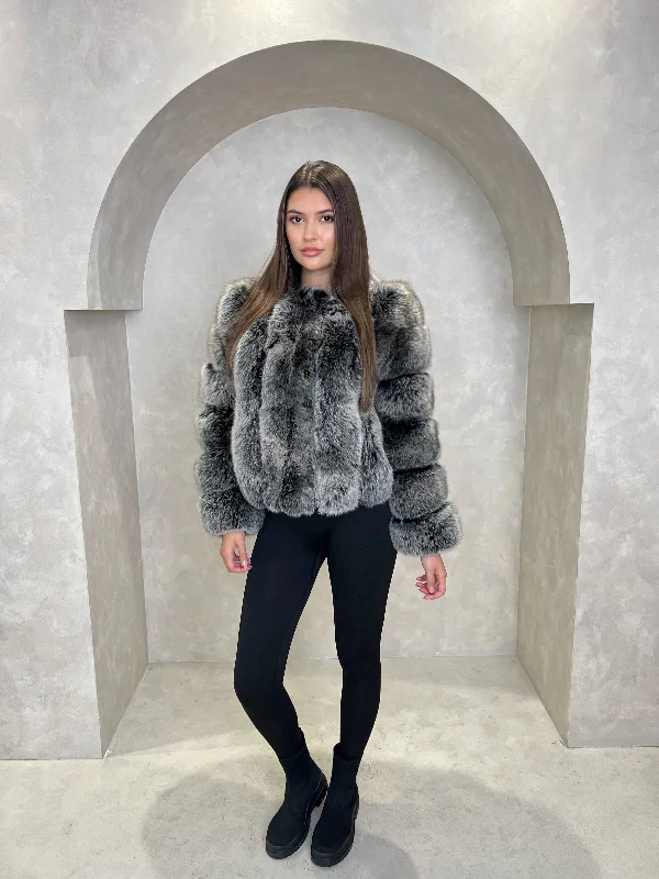 Two Tone Luxury Fur Vertical Pelt CoatReflective Jackets