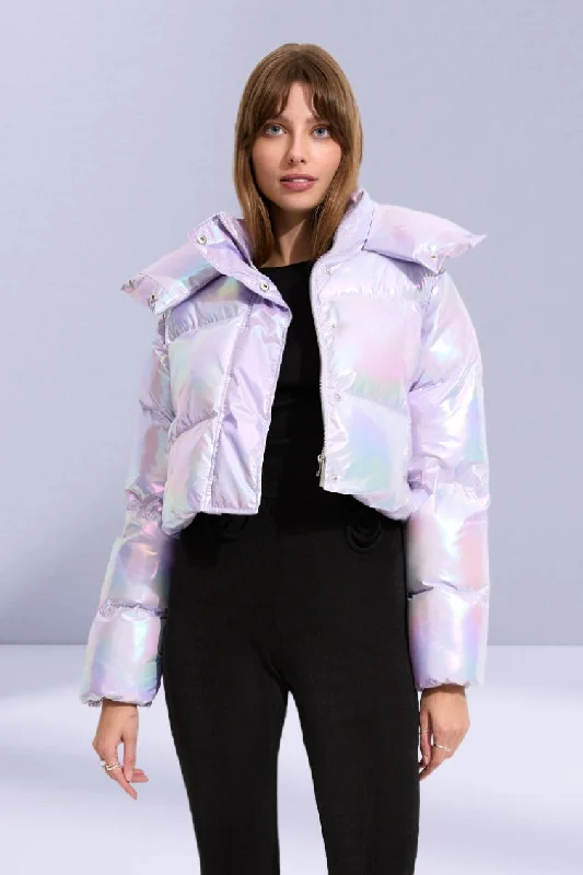 UNREAL FUR Womens Fractals Puffer Jacket - Frosted LilacPuffer Jackets