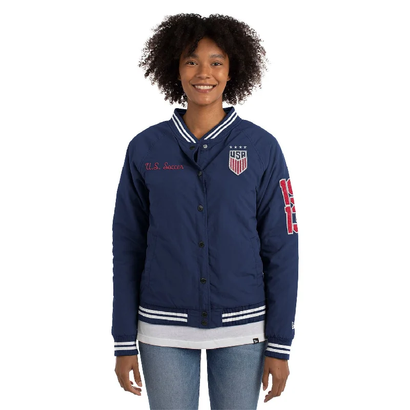 Women's New Era USWNT Nylon Snap Front Navy JacketBand Merch Jackets