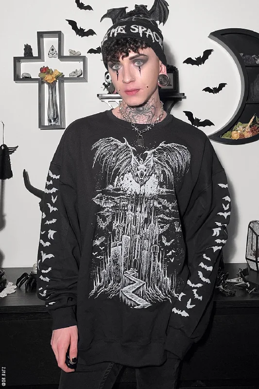 Vampire Castle Sweatshirt w/ Bat Sleeves [BLACK/WHITE]Cashmere Hoodies