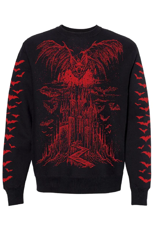 Vampire Castle Sweatshirt w/ Bat Sleeves [BLOOD RED]Cropped Sweatshirts