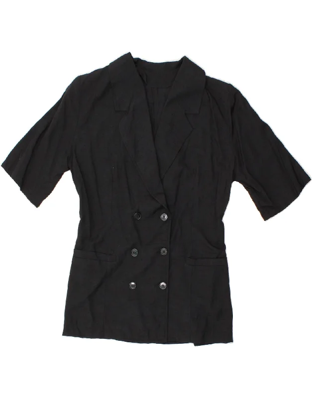 VINTAGE Womens Double Breasted Blazer Jacket UK 10 Small Black ViscoseFishing Jackets