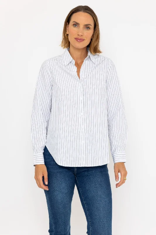 White Stripe Diamante Detail ShirtUV-Protection Shirts