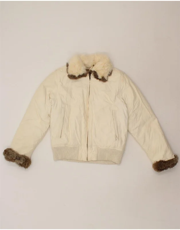 WOOLRICH Womens Padded Jacket UK 14 Medium Off White CottonCropped Jackets