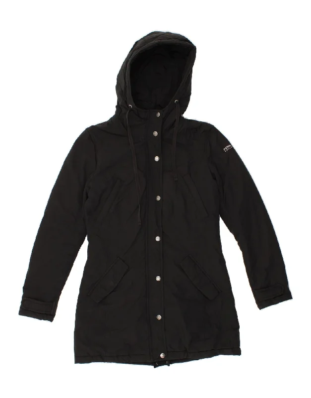 WOOLRICH Womens Penn-Rich Hooded Windbreaker Coat UK 10 Small Black CottonBranded Jackets